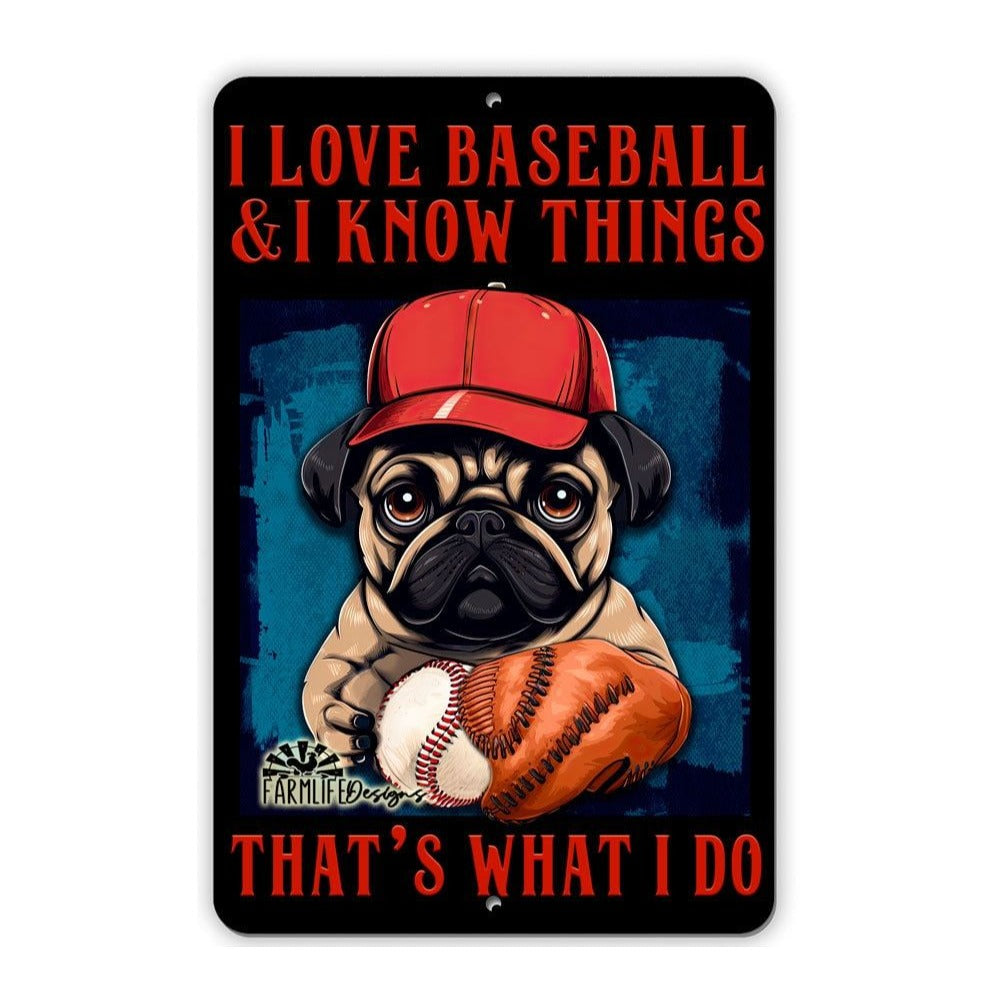 Pug Baseball Sign 8"x12" Funny Handmade Dog Sign