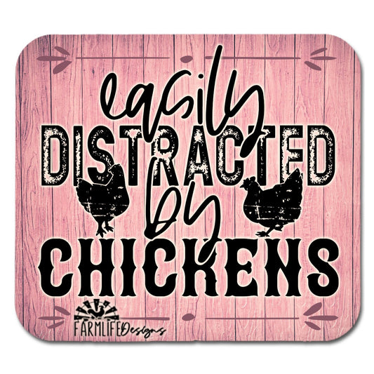 Chicken Magnet - Easily Distracted by Chickens - 4.5" wide aluminum - hens, chicks, roosters