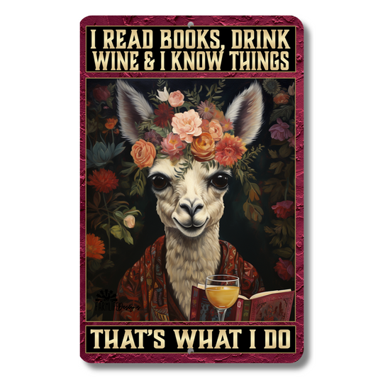 Llama Sign, I Read Books, Drink Wine and I Know Things