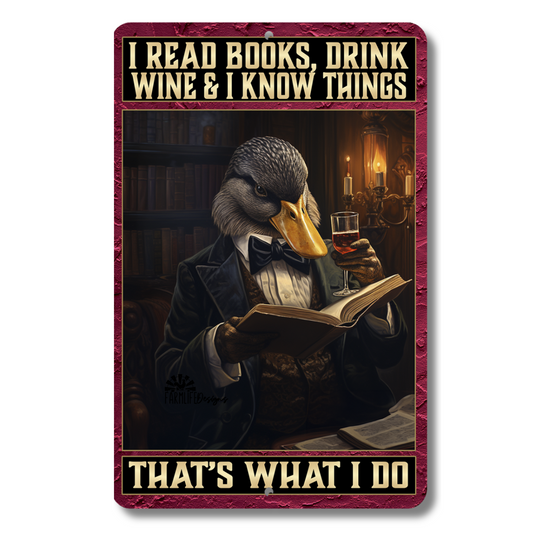 Duck Sign, Read Books, Drink Wine, Know Things, funny 8x12 aluminum