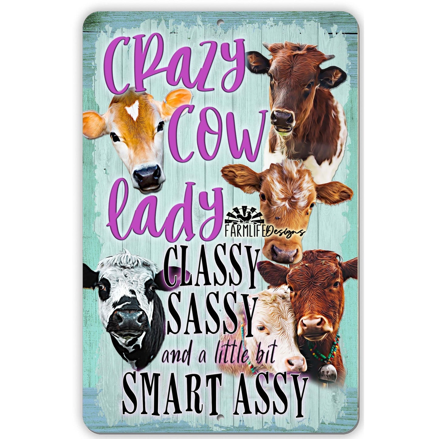 Cow Lady Sign - Crazy Cow Lady... Classy Sassy... Handmade Aluminum 8x12 cows cattle heifers