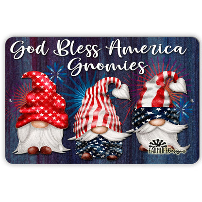 God Bless America Gnomies - Patriotic Gnome Sign red, white and blue gnomes