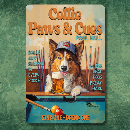 Collie Beer Sports Bar Sign Paws & Cues Dog Metal Tin
