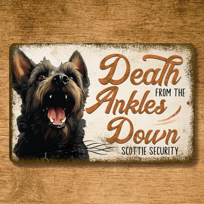 Scottish Terrier Sign Death from the Ankles Down Dog Metal Tin