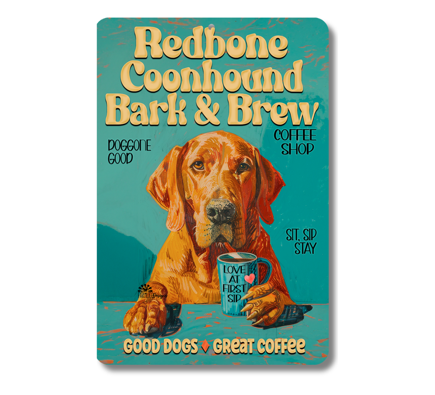 Redbone Coonhound Coffee Bar Sign Bark and Brew Dog Metal Tin