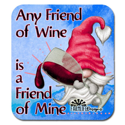 Gnome with Wine Magnet - Any Fried of Wine... 4" wide aluminum