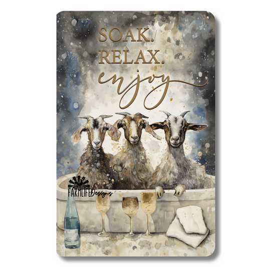 Goat Bathtub Sign, Soak Relax Enjoy, Goats with Champagne bath bathroom sign