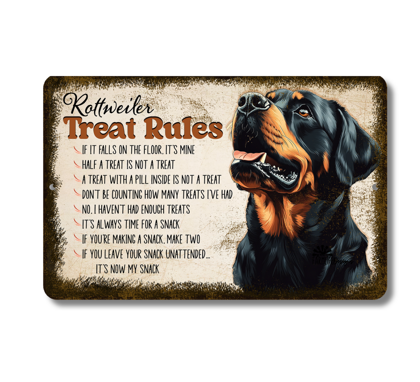 Rottweiler Sign Treat Rules dog snack metal tin