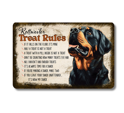 Rottweiler Sign Treat Rules dog snack metal tin