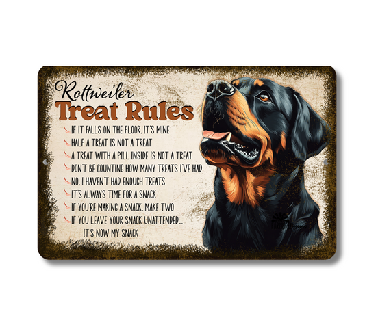 Rottweiler Sign Treat Rules dog snack metal tin