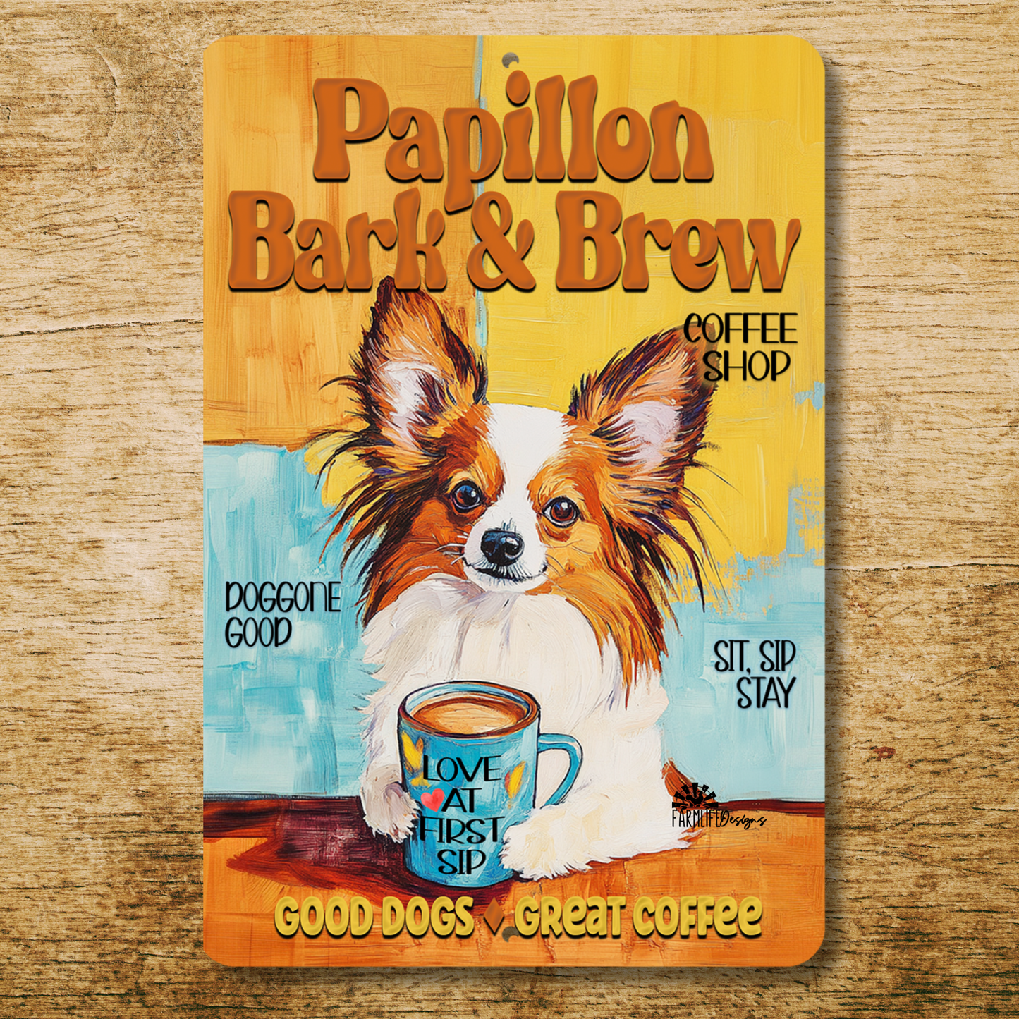 Papillon Coffee Bar Sign Bark and Brew Dog Metal Tin