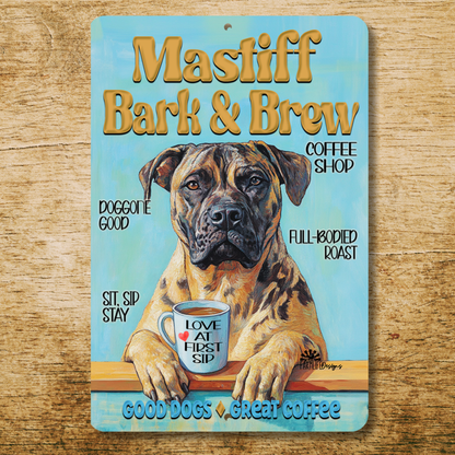Mastiff Coffee Bar Sign Bark and Brew Dog Metal Tin