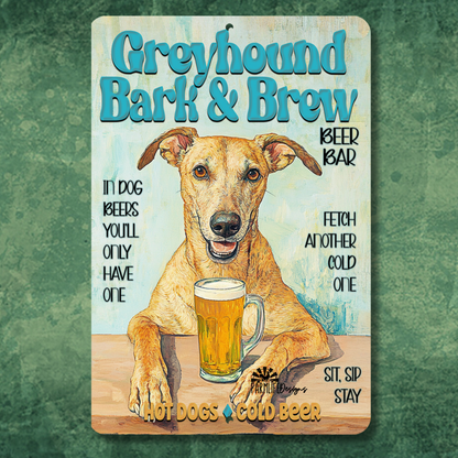 Greyhound Coffee Bar Sign Bark and Brew Dog Metal Tin