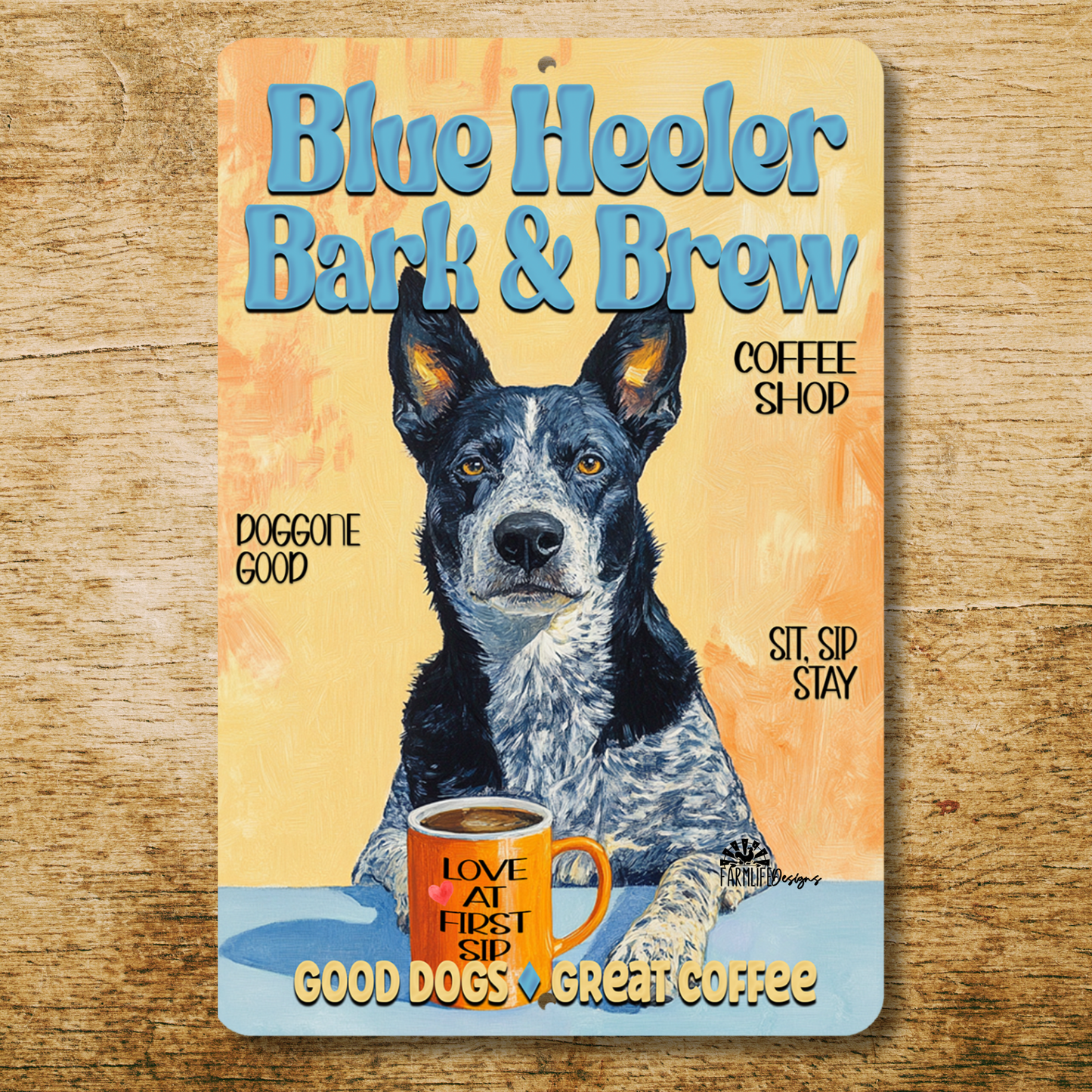 Blue Heeler Coffee Bar Sign Bark and Brew Dog Metal Tin