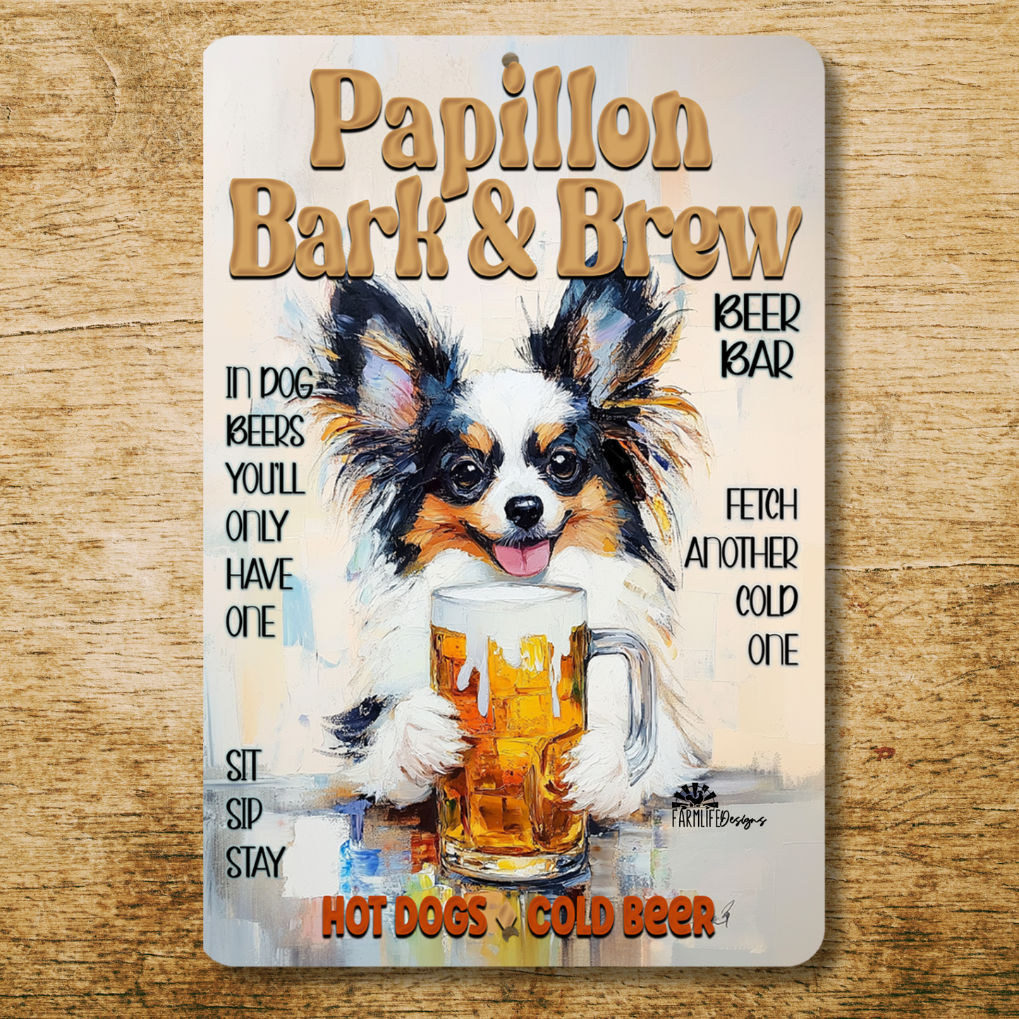 Papillon Beer Bar Sign Bark and Brew Dog Metal Tin