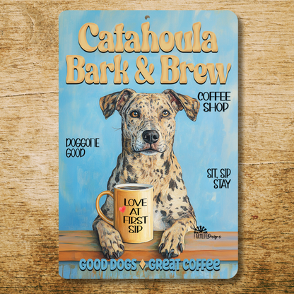Catahoula Leopard Dog Coffee Bar Sign Bark and Brew Dog Metal Tin
