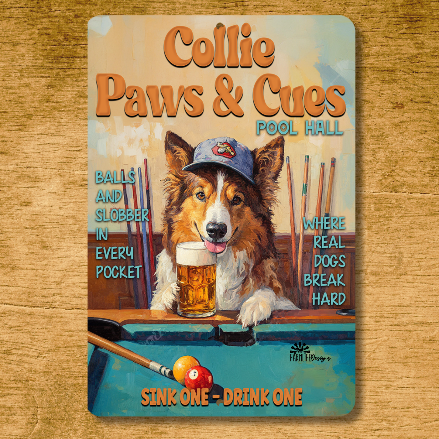 Collie Beer Sports Bar Sign Paws & Cues Dog Metal Tin