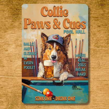 Collie Beer Sports Bar Sign Paws & Cues Dog Metal Tin