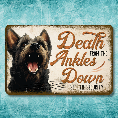 Scottish Terrier Sign Death from the Ankles Down Dog Metal Tin