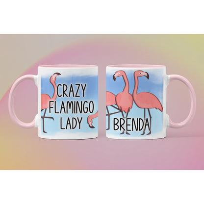 Personalized Crazy Flamingo Lady Ceramic Coffee Mug, your name mug, personalized mug, Flamingo lover mug, flamingo lady gift, flamingo mug