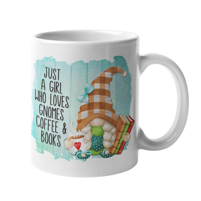 Gnome Coffee Mug - Just a Girl Who Loves Gnomes Coffee  Books, Turquoise, Gnome Lover Gift, Book Lover Gift