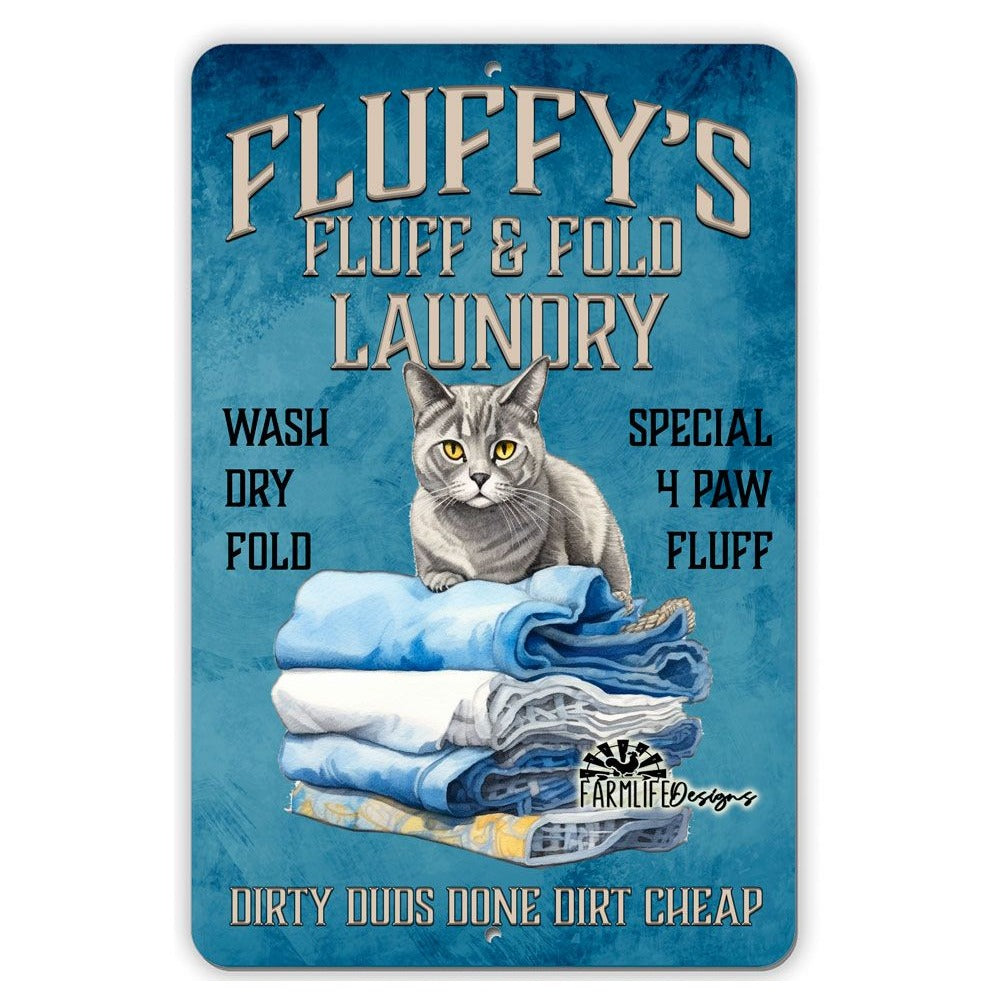 Cat Laundry Sign, 8x12, cat on pile of folded towels