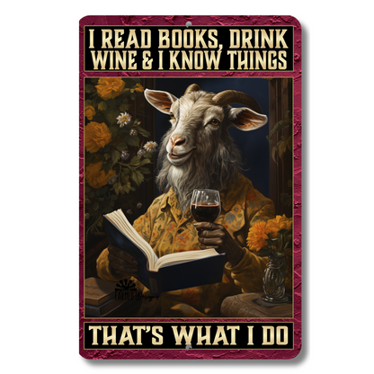 Goat Sign, Read Books, Drink Wine, Know Things, funny 8x12 aluminum