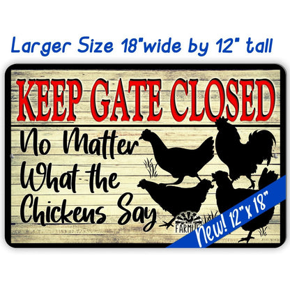 Keep the Gate Closed No Matter What the Chickens Say sign, 18"x12" chicken coop sign, chicken sign, chicken lover gift, chicken decor,