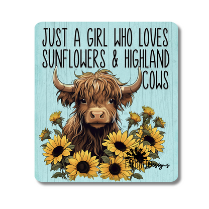 Highland Cow magnet, Just a Girl Who Loves Highland Cows and Sunflowers