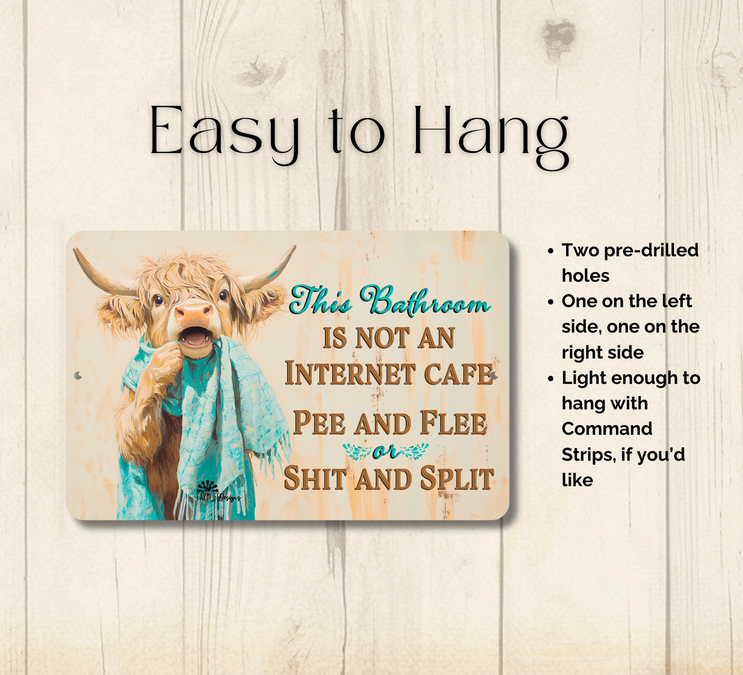 Highland Cow Sign, This Bathroom is Not an Internet Cafe, 2 sizes metal tin bath wall art