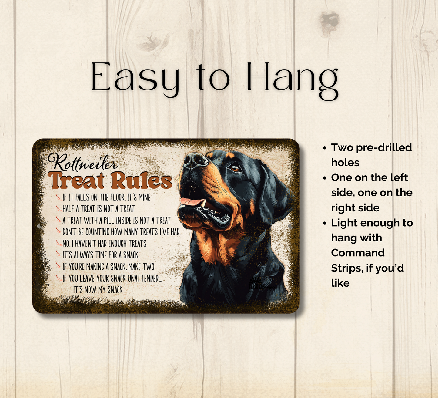 Rottweiler Sign Treat Rules dog snack metal tin