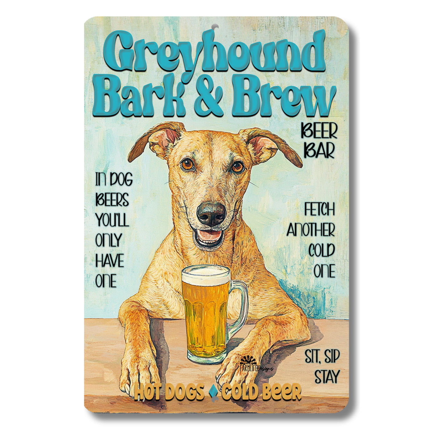 Greyhound Coffee Bar Sign Bark and Brew Dog Metal Tin