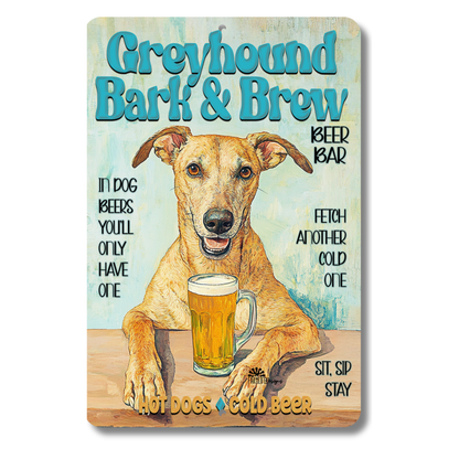Greyhound Coffee Bar Sign Bark and Brew Dog Metal Tin
