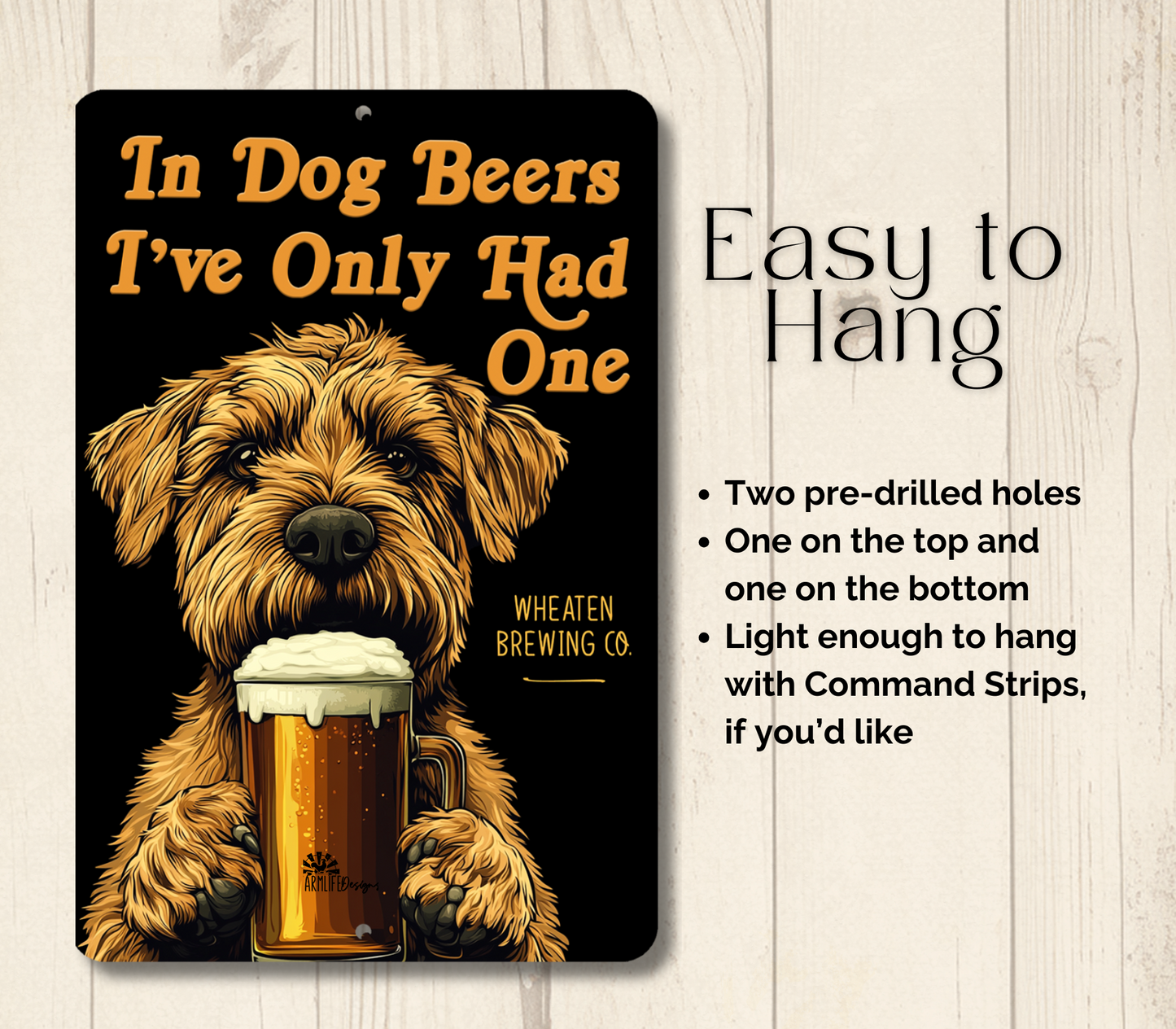 Wheaten Terrier Sign In Dog Beers funny man cave bar metal tin