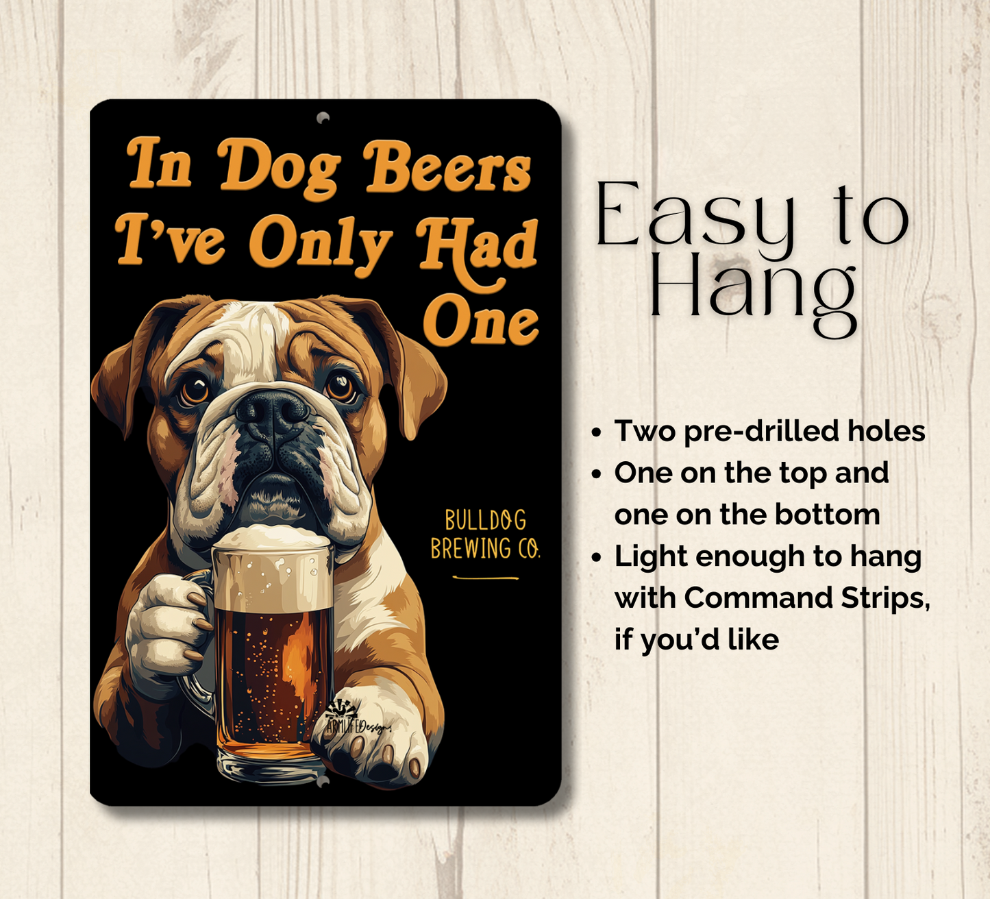 English Bulldog Sign In Dog Beers bull dog funny man cave bar metal tin