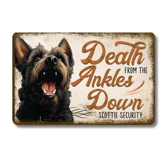 Scottish Terrier Sign Death from the Ankles Down Dog Metal Tin