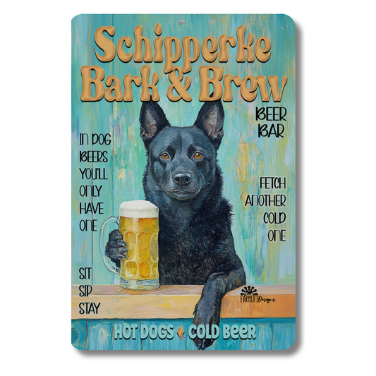 Schipperke Beer Bar Sign Bark and Brew Dog Metal Tin