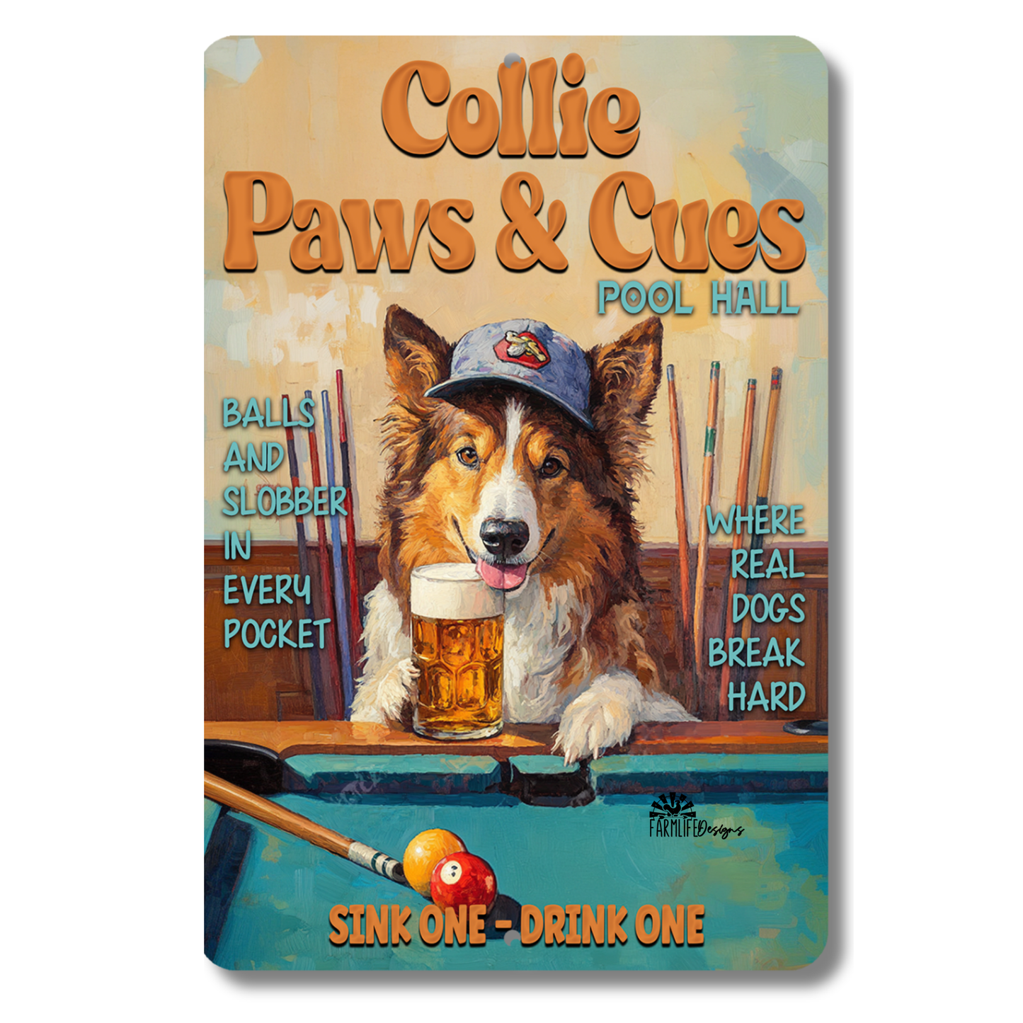 Collie Beer Sports Bar Sign Paws & Cues Dog Metal Tin