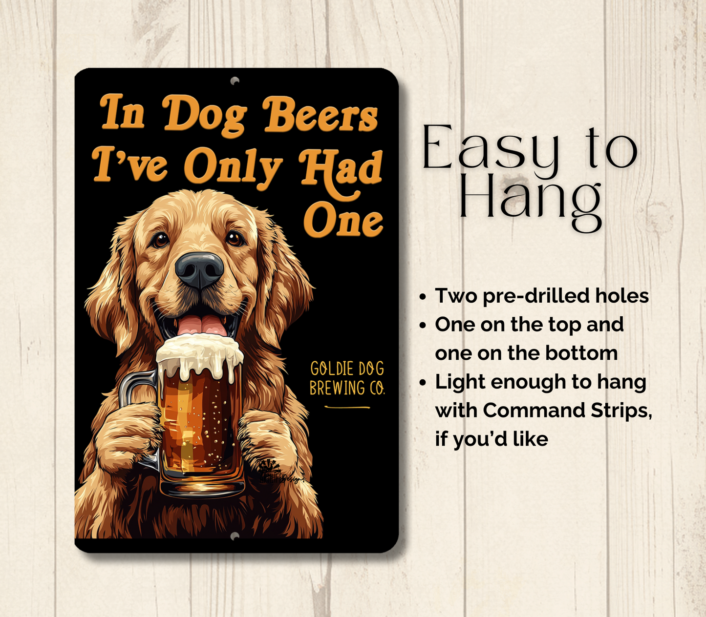 Golden Retriever Sign In Dog Beers funny man cave bar metal tin