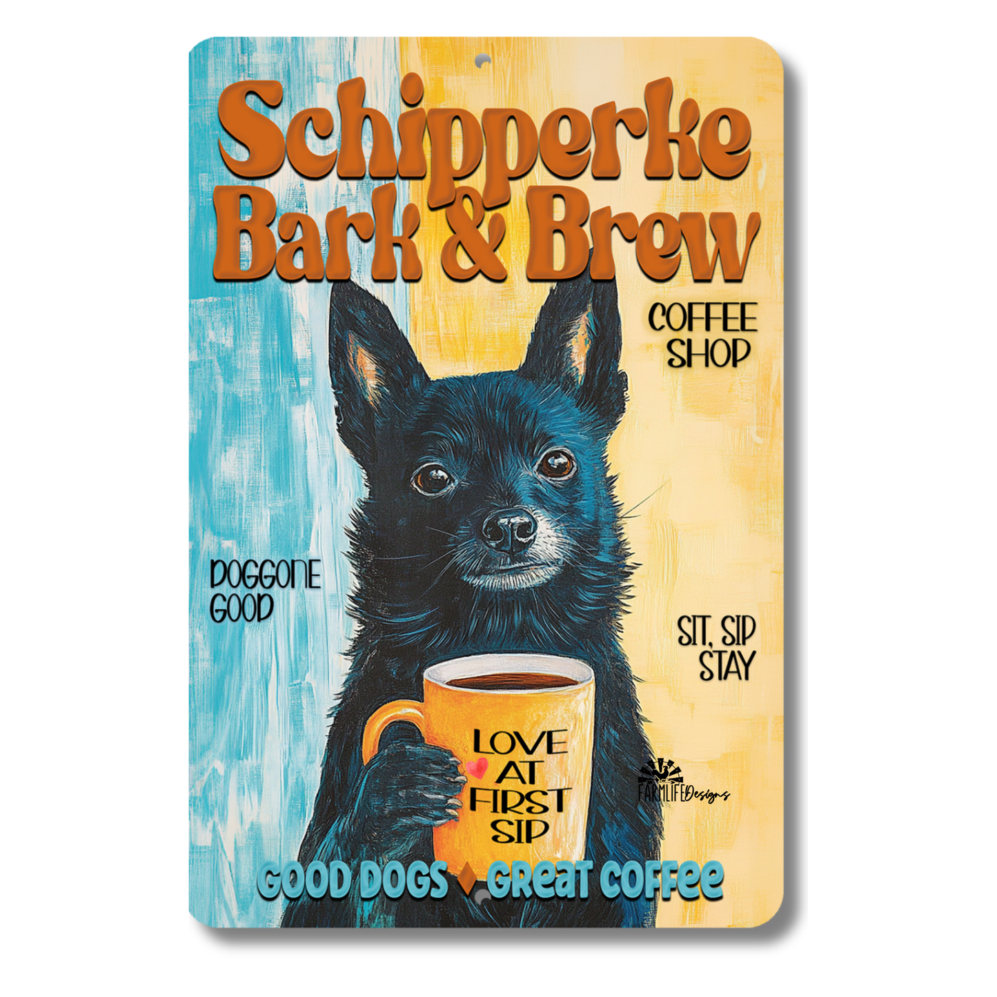 Schipperke Coffee Bar Sign Bark and Brew Dog Metal Tin
