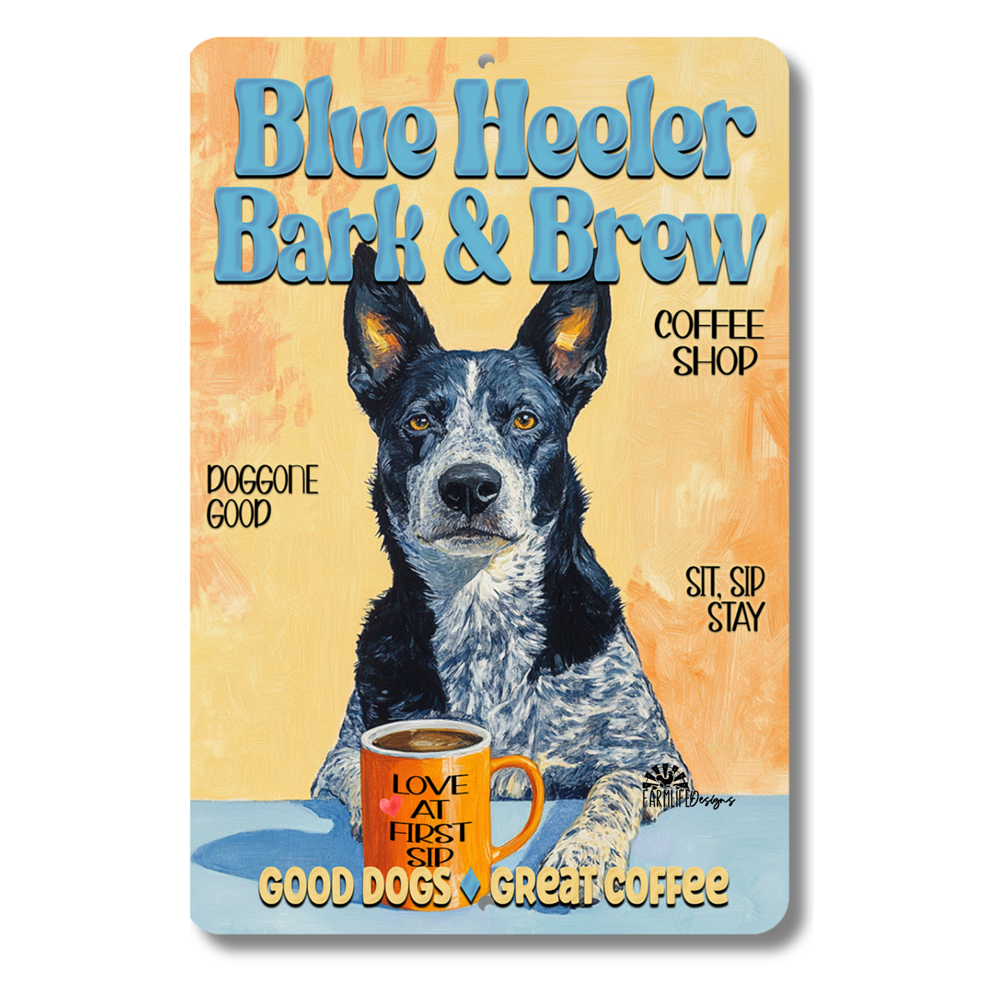 Blue Heeler Coffee Bar Sign Bark and Brew Dog Metal Tin