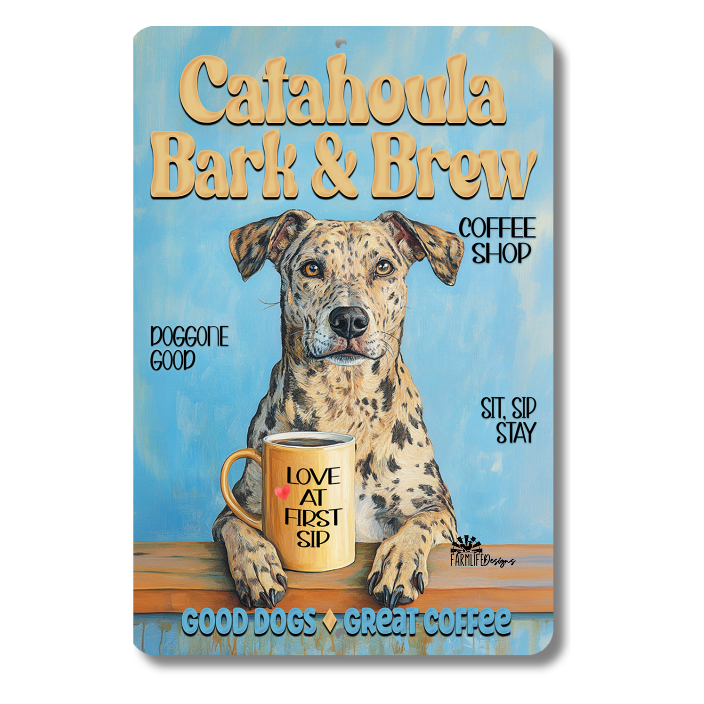 Catahoula Leopard Dog Coffee Bar Sign Bark and Brew Dog Metal Tin
