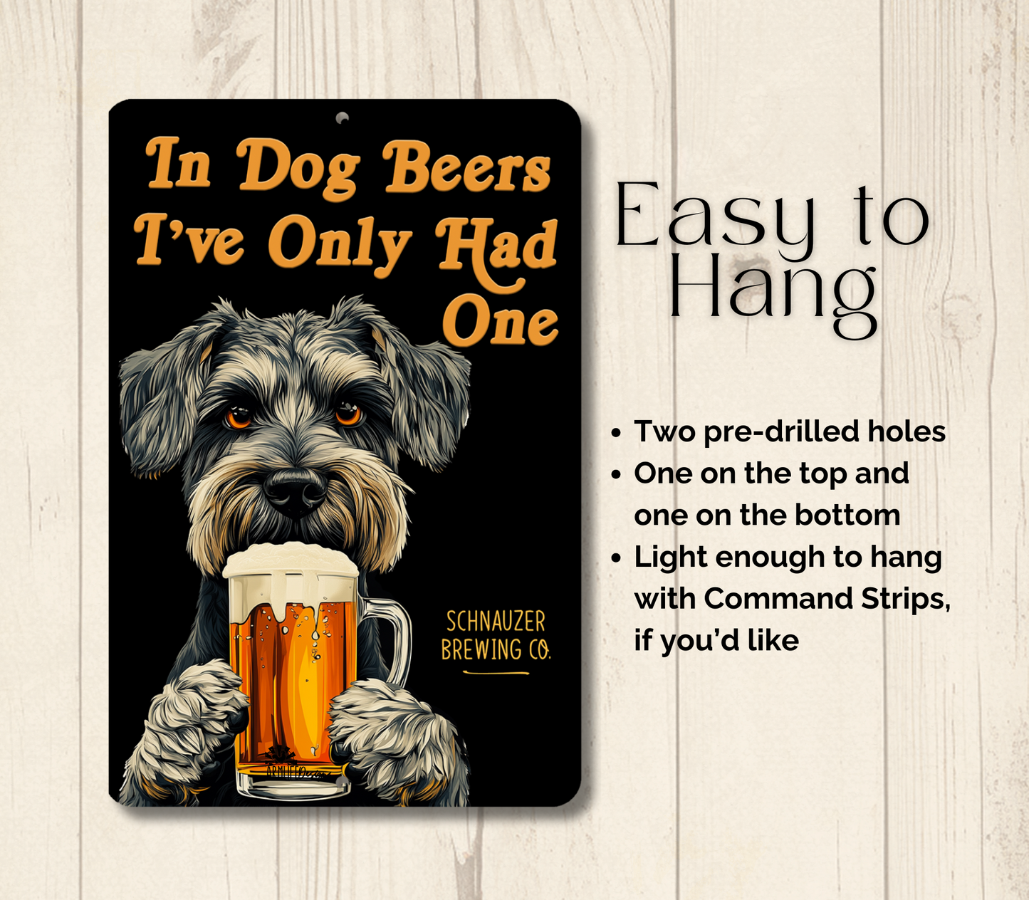 Schnauzer Sign In Dog Beers funny man cave bar metal tin