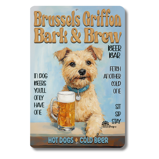 Brussels Griffon Beer Bar Sign Bark and Brew Dog Metal Tin