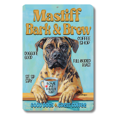 Mastiff Coffee Bar Sign Bark and Brew Dog Metal Tin