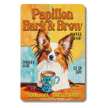 Papillon Coffee Bar Sign Bark and Brew Dog Metal Tin