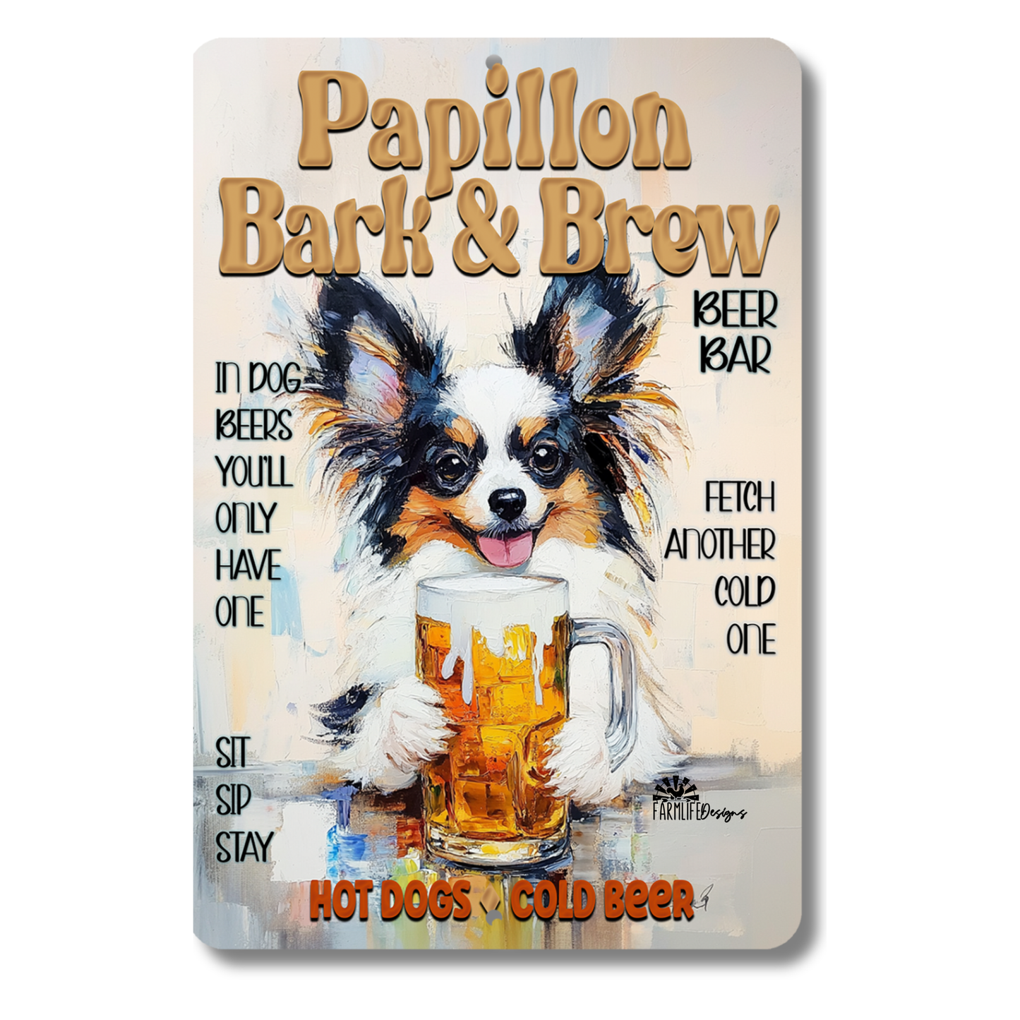 Papillon Beer Bar Sign Bark and Brew Dog Metal Tin