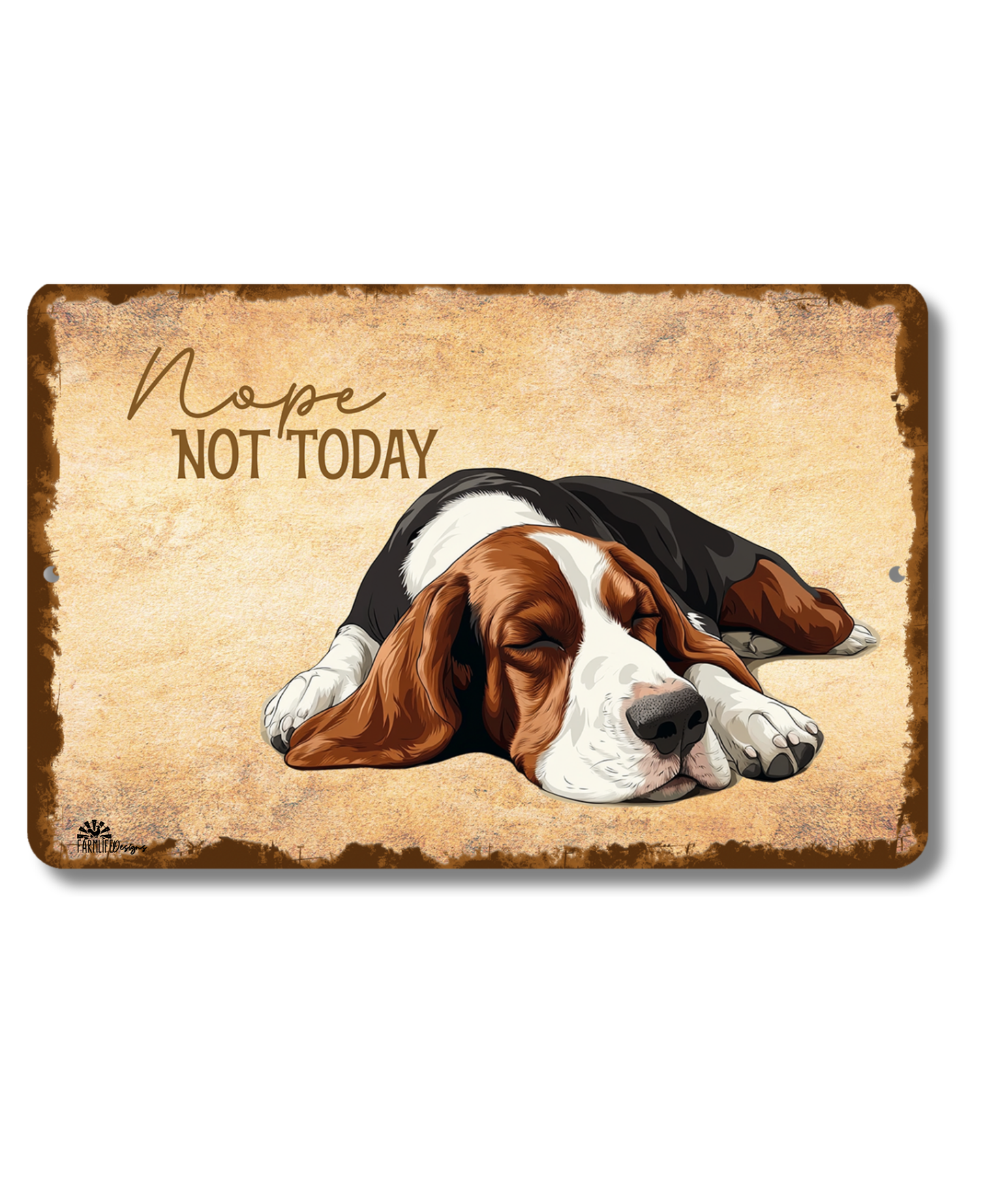 Basset Hound Sign Nope Not Today Funny Dog metal tin wall art