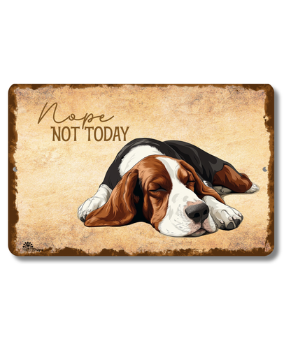 Basset Hound Sign Nope Not Today Funny Dog metal tin wall art
