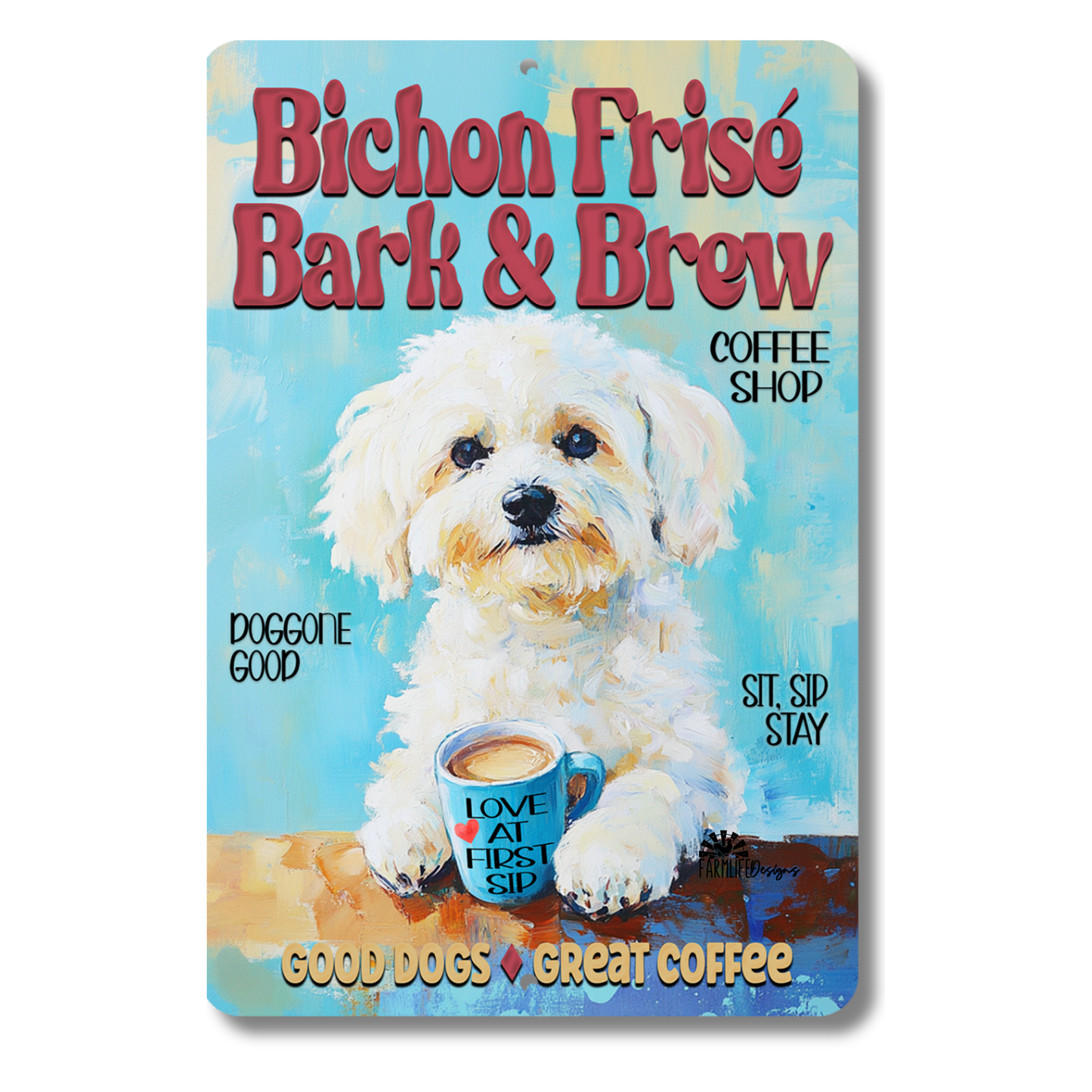 Bichon Frise Coffee Bar Sign Bark and Brew Dog Metal Tin